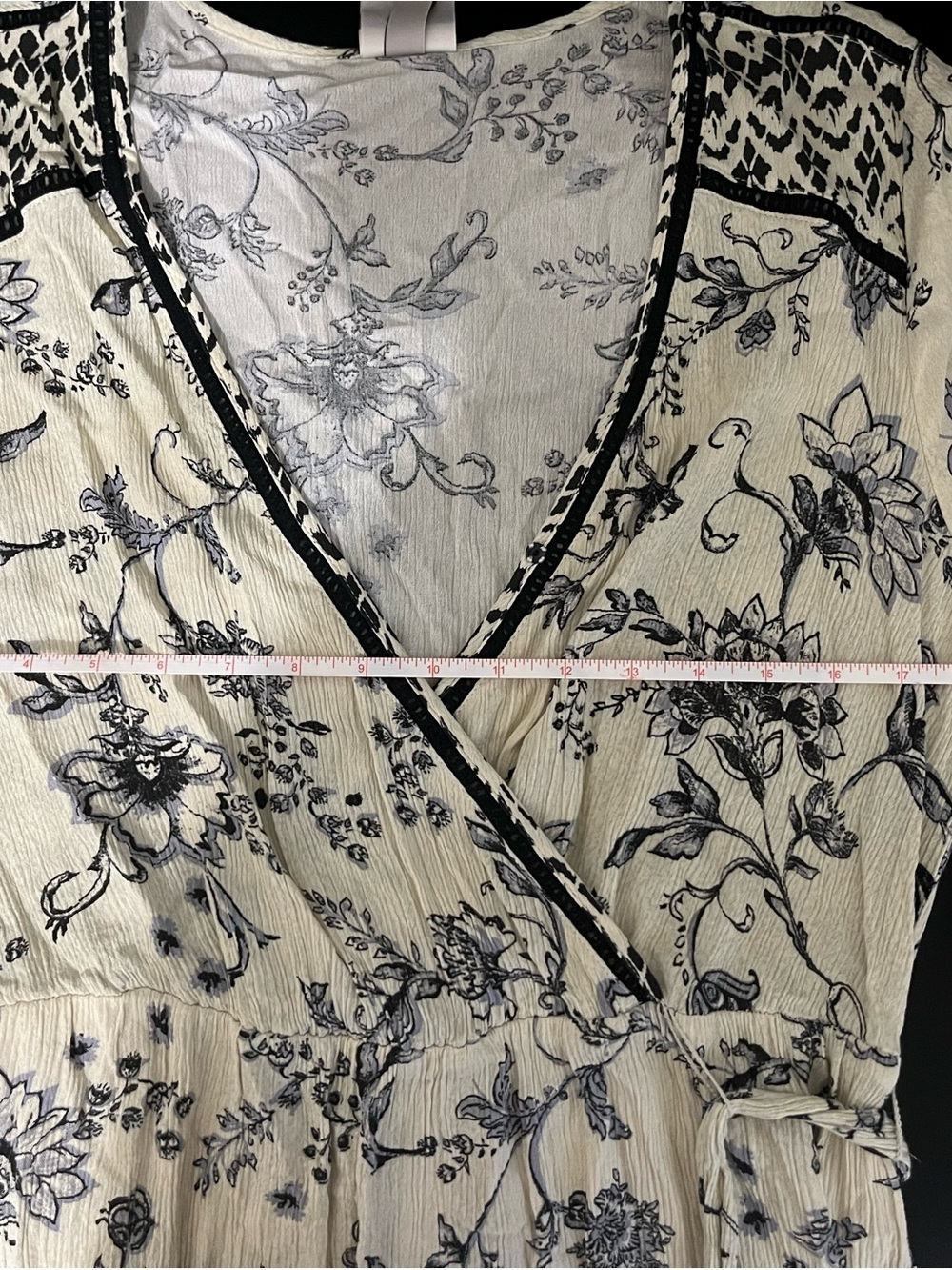 Knox Rose Ivory Maxi Wrap Dress with Black Floral Print and Border - Picture 4 of 8